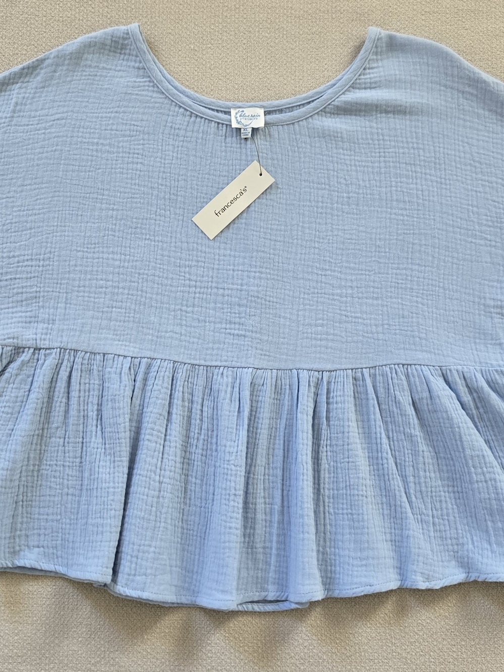 Francesca's Collections Pale Blue Gauze Ruffle-Hem Babydoll Top